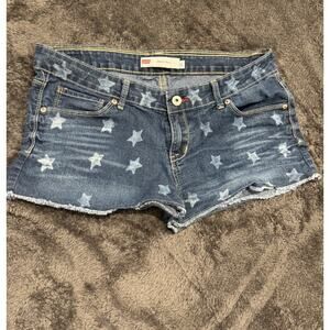 LEVI'S BLUE Stretch Denim SHORTY-SHORTS Star Print Distressed Juniors 11 Girl